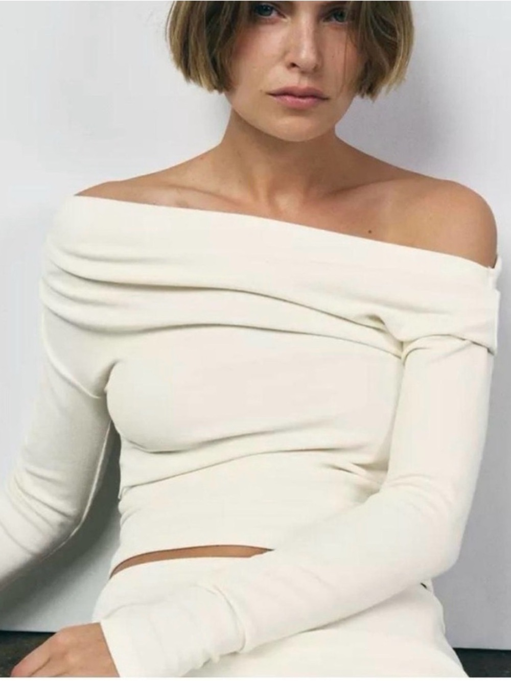 Zara Asymmetrical Off-the-Shoulder Cream Top